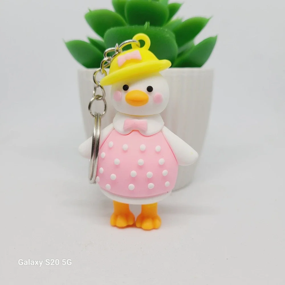 Cute Duck‎ Keychain Yellow Hat Pink Dress Cartoon Keyring Bag Charm